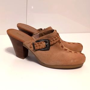 Reba Brown Camel Colored Suede Clog Mule Size 10